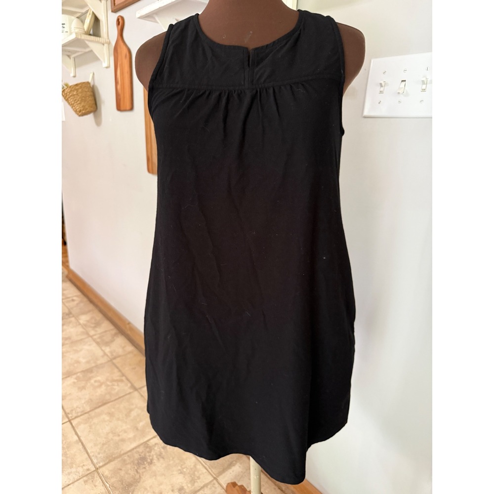 Eileen Fisher Black Sleeveless Split‎ Neck Shift Dress with Pockets Size small